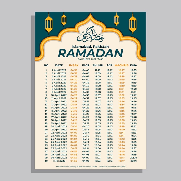 Vettore calendario piatto del ramadan