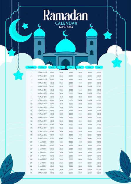 Vettore calendario piatto del ramadan