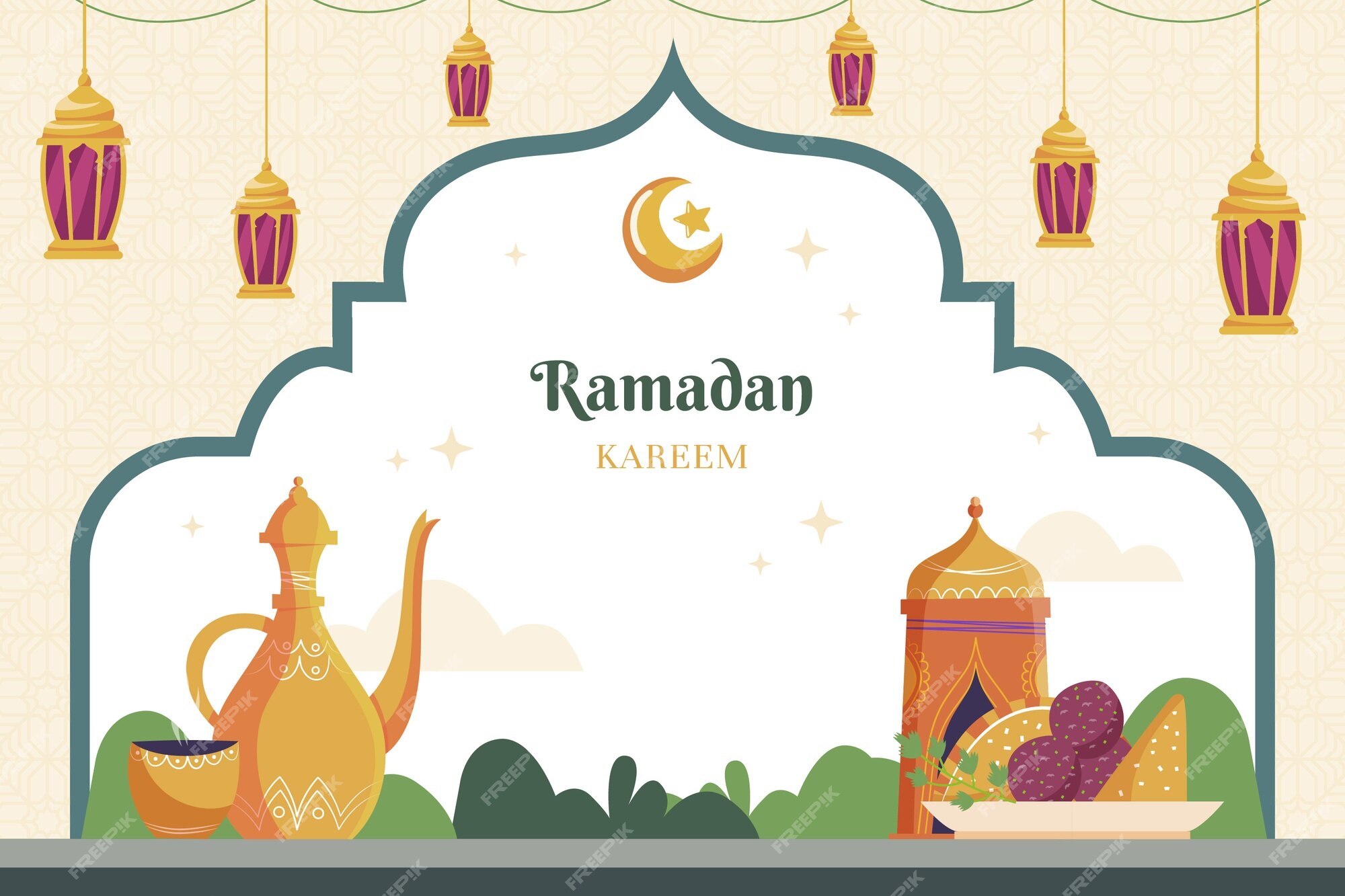 Premium Vector | Flat ramadan celebration background