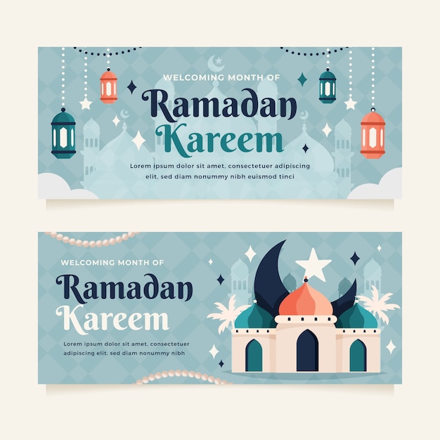 Vettore pacchetto banner orizzontale piatto ramadan