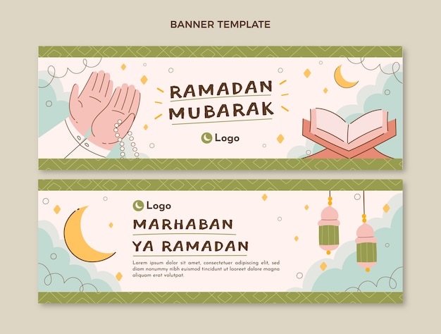 Vector flat ramadan horizontal banners set