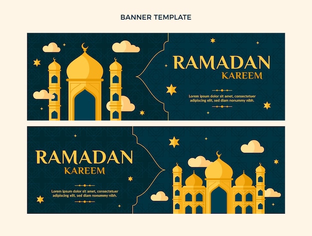 Flat ramadan horizontal banners set