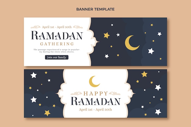 Vector flat ramadan horizontal banners set