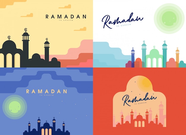 Flat ramadan illustration background set