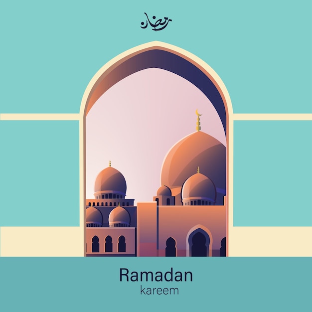 flat ramadan illustration mosque