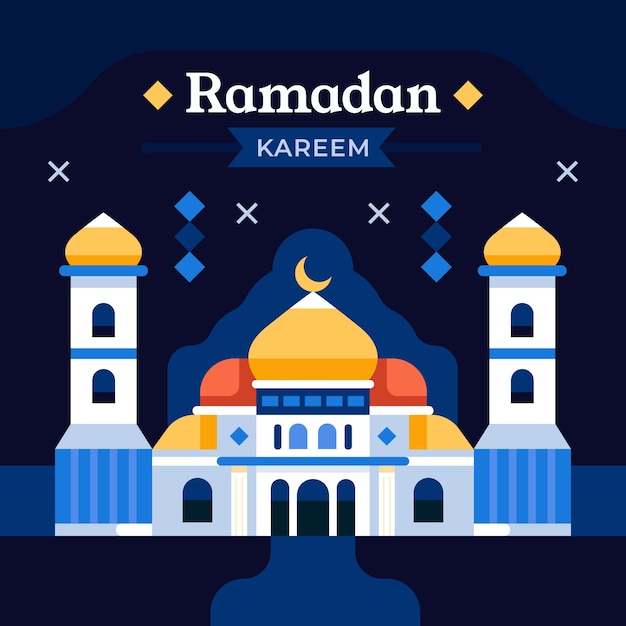 Vector flat ramadan illustration with arabic mosque