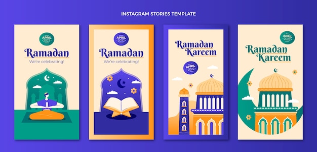 Vettore collezione di storie di instagram ramadan piatte