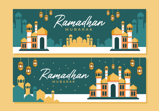 Flat ramadan islamic celebration horizontal banner template