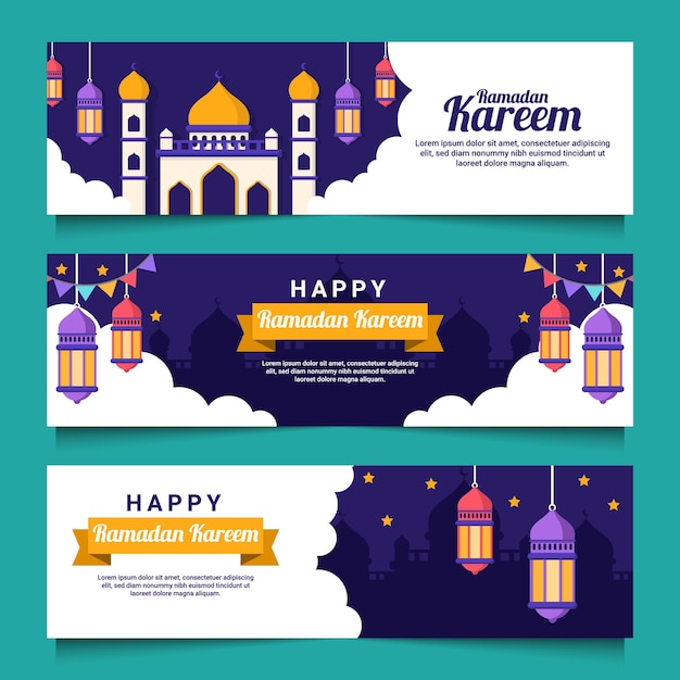 Flat ramadan kareem banner