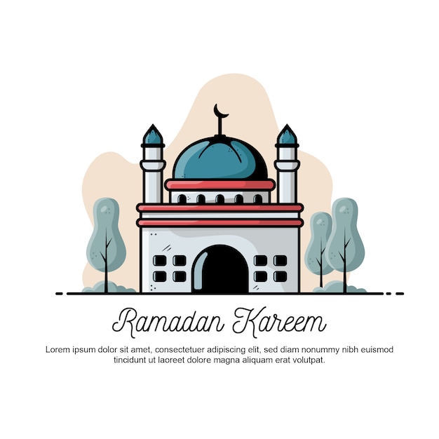 Illustrazione piana di saluto del ramadan kareem.