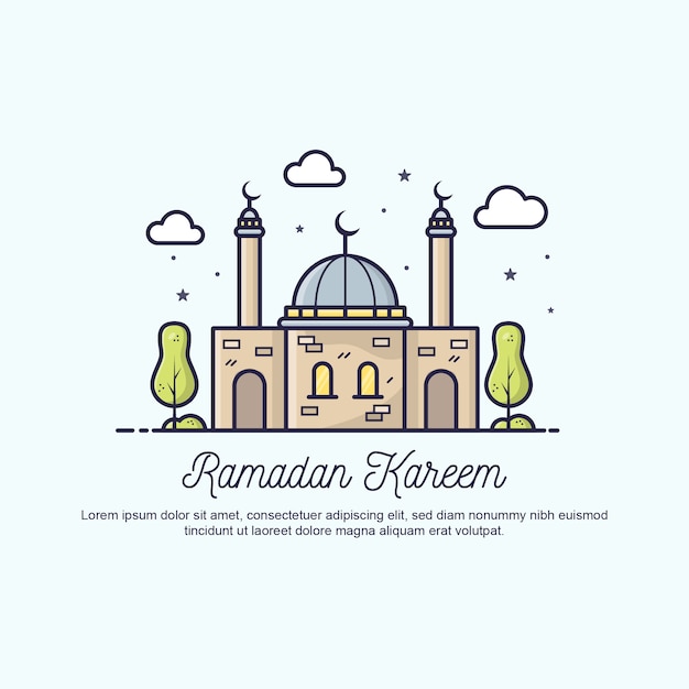 Illustrazione piana di saluto del ramadan kareem.