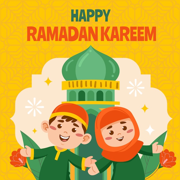 Vector flat ramadan kids illustration