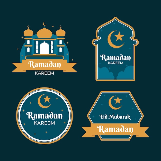 Vector flat ramadan label collection