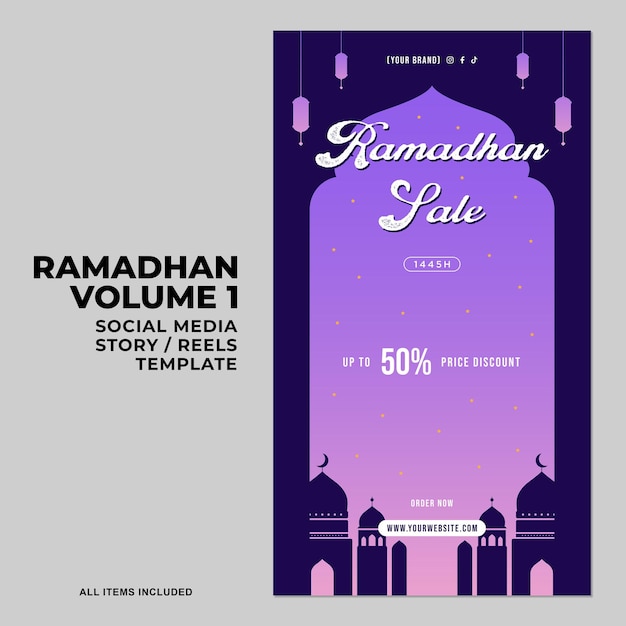 Flat Ramadan of Ramadhan Social Media Story Stories Reels Ontwerpcollectie Islamitische Ornamenten