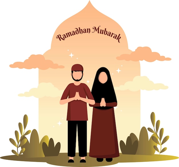 Плоская иллюстрация рамадана иллюстрация мусульманской пары