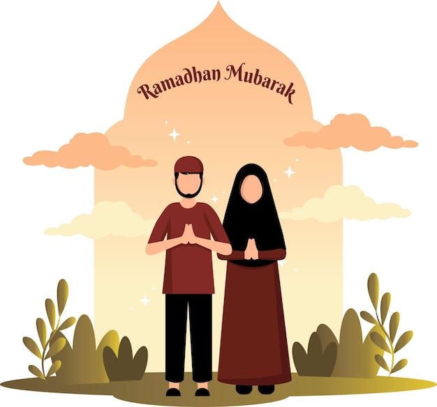 Flat ramadhan illustration muslim couple illustration