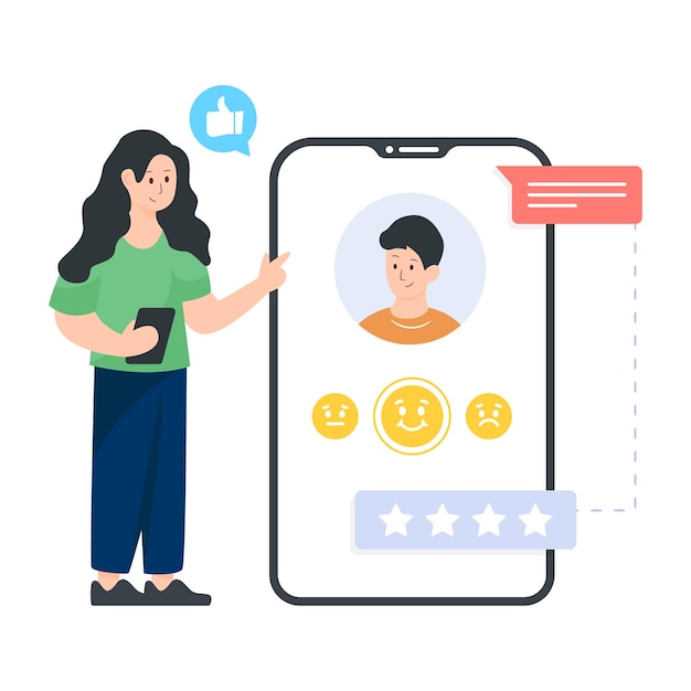 Flat rating-app in bewerkbare illustratie