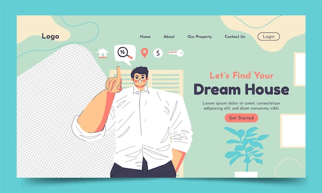 Vector flat real estate landing page template