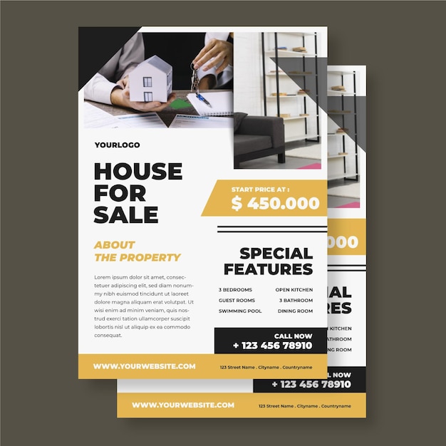 Vector flat real estate poster template with photo