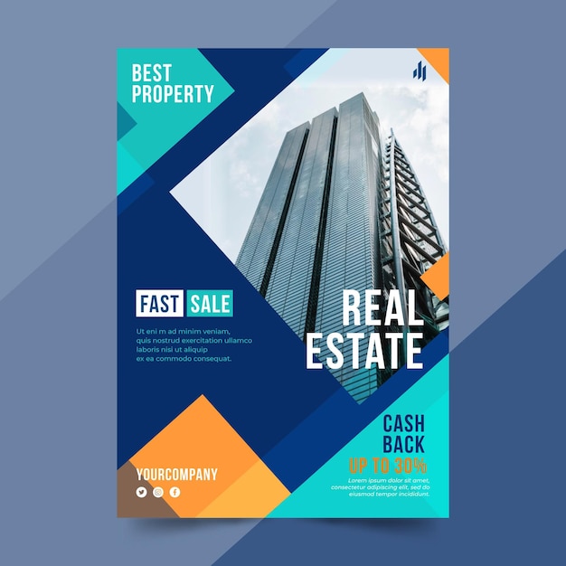 Vector flat real estate poster with photo