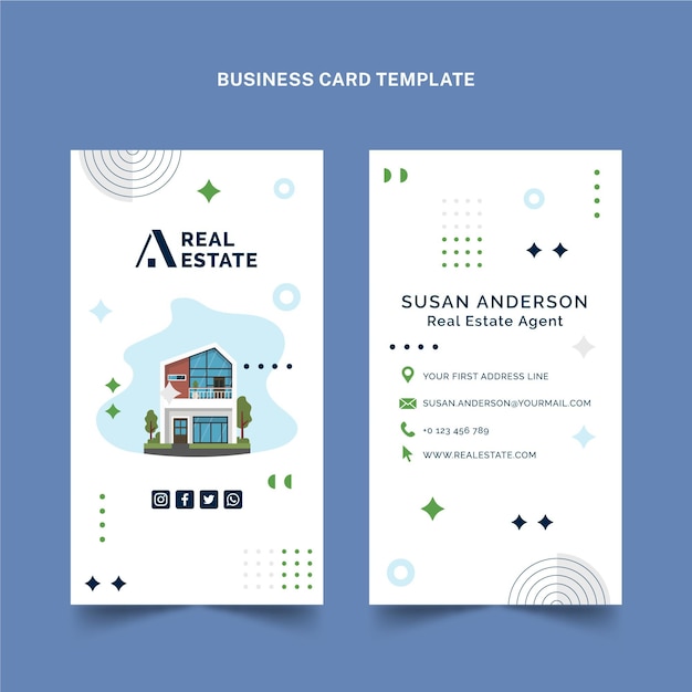 Flat real estate vertical business card