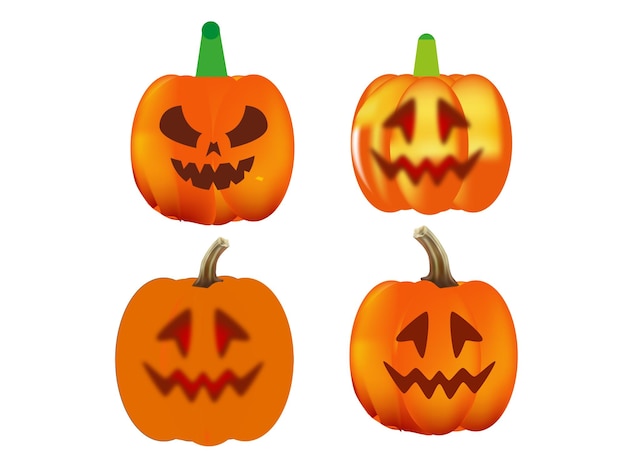 Flat and realistic design Halloween pumpkins