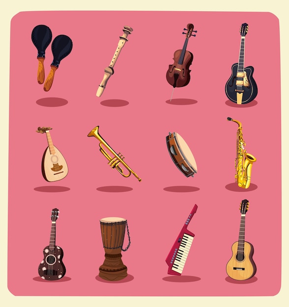 Flat realistic instruments bundle