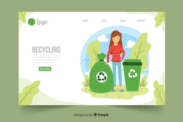 Flat recycling landing page template