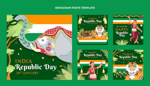 Vector flat republic day instagram posts collection