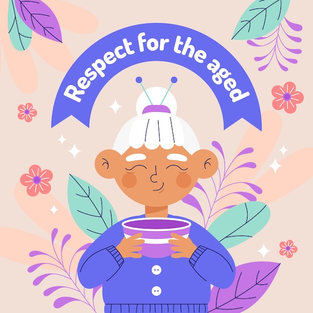 Flat respect for the aged day illustration