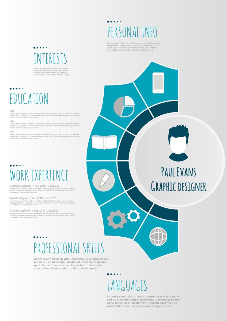 Vector flat resume infographic design. resume cv set with infographics and timeline. clean vector