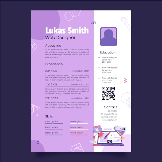 Flat resume template for web designer