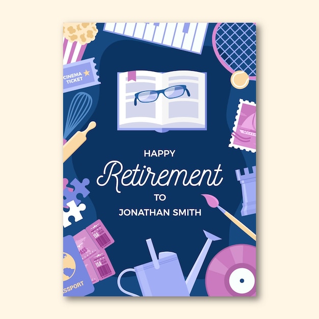 Vector flat retirement greeting card