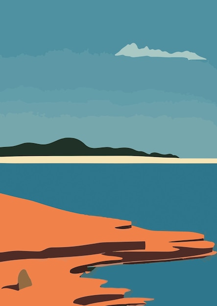 Vector flat retro illustration of coast