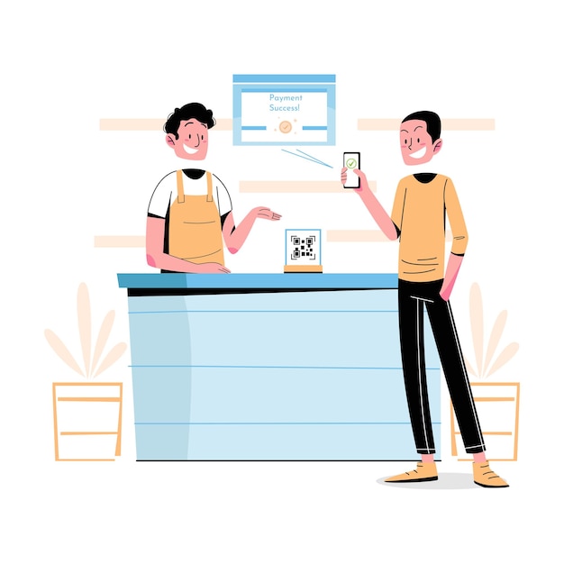 Vector flat retro mobile payment illustration