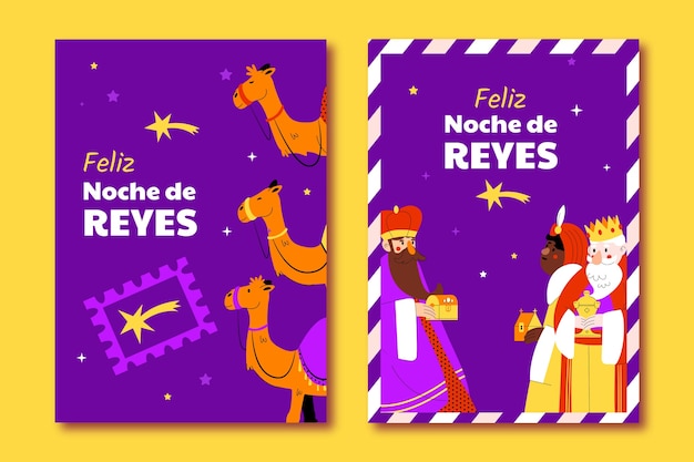 Vector flat reyes magos greeting cards collection