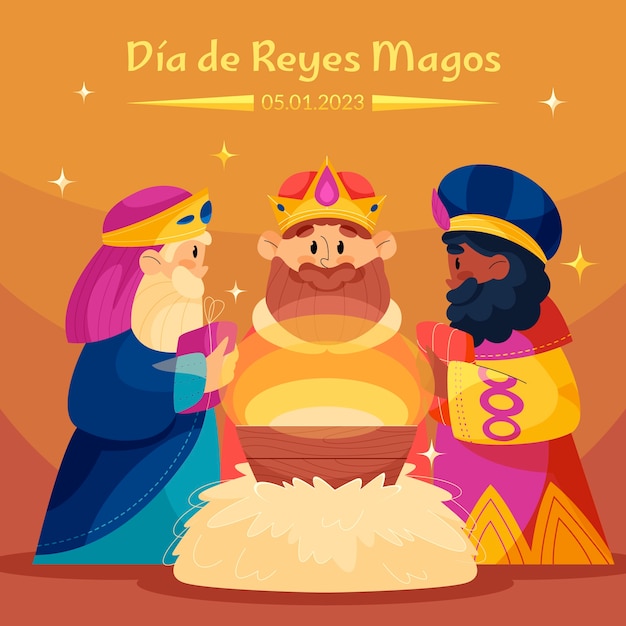 Vettore illustrazione piatta di reyes magos