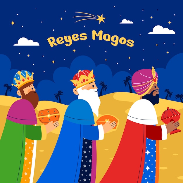 Vettore illustrazione di flat reyes magos