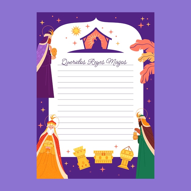 Flat reyes magos letter template