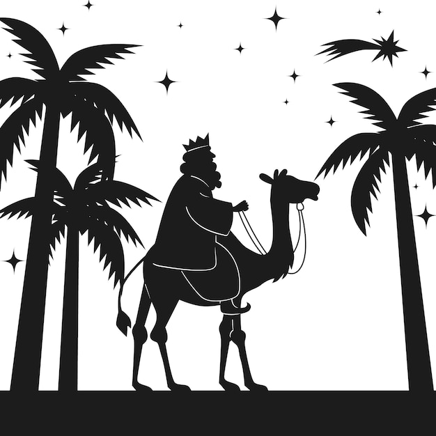 Vettore illustrazioni di silhouette di reyes magos piatte