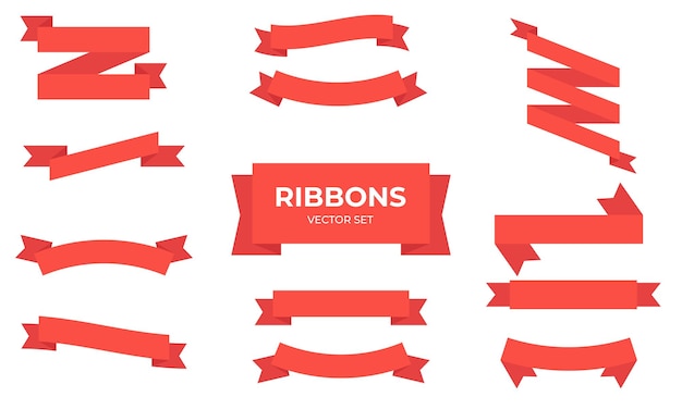 Flat ribbon banner vector set Red ribbons banners Banner ribbon vector collection Vector stock illustration