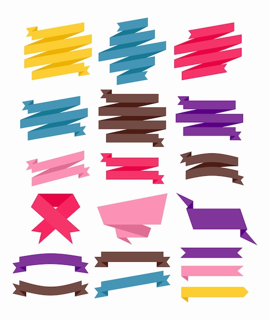 Vector flat ribbons set in different styles