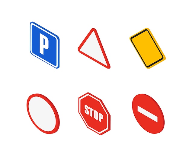 flat road signs in isometric style vector illustration