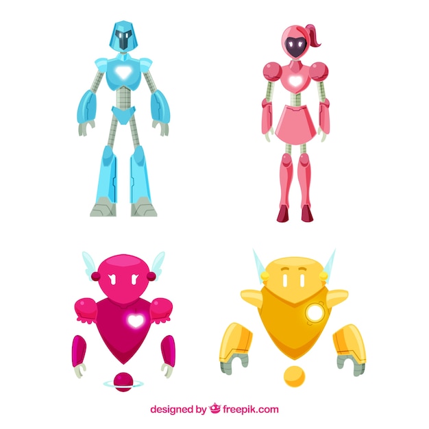 Vector flat robot collection with different poses