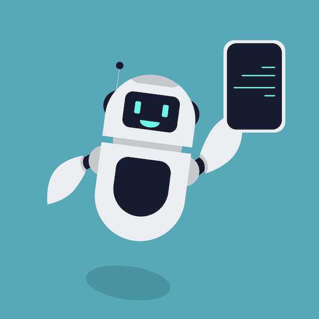 Flat Robot Holding Smartphone Illustration Mascot Vector