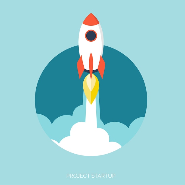 Vector flat rocket icon startup concept project development