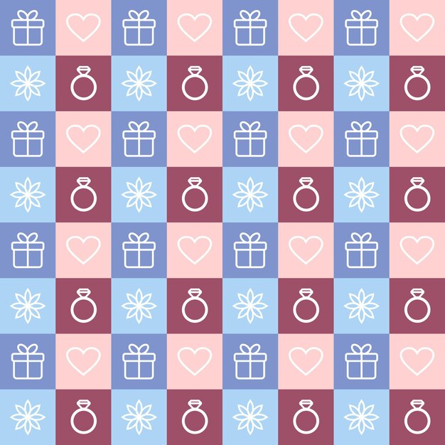 Vector flat romantic wedding valentines icons pattern