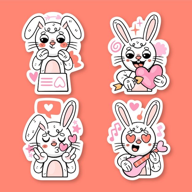 Flat ronnie the bunny love stickers collection