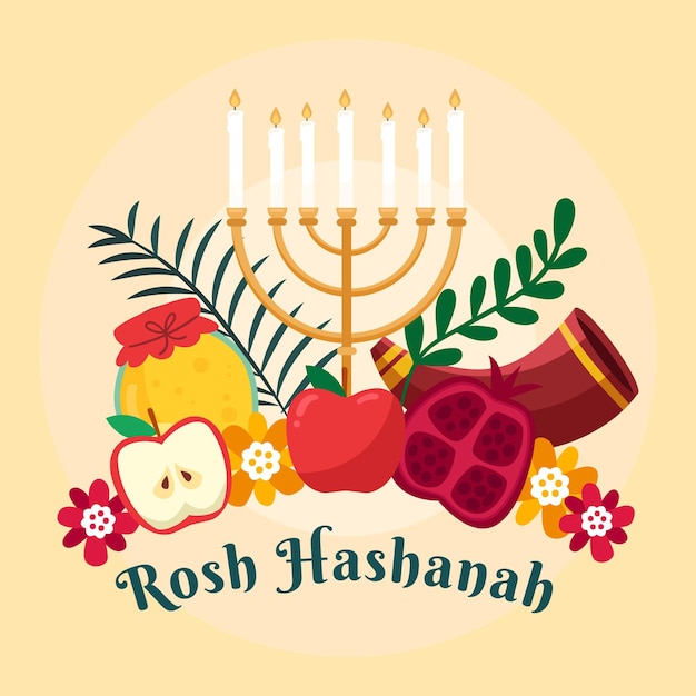 Flat rosh hashanah concept