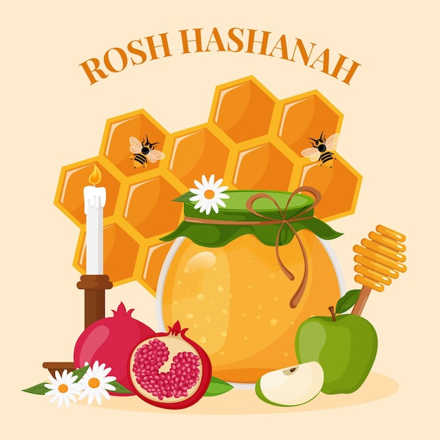 Flat rosh hashanah concept